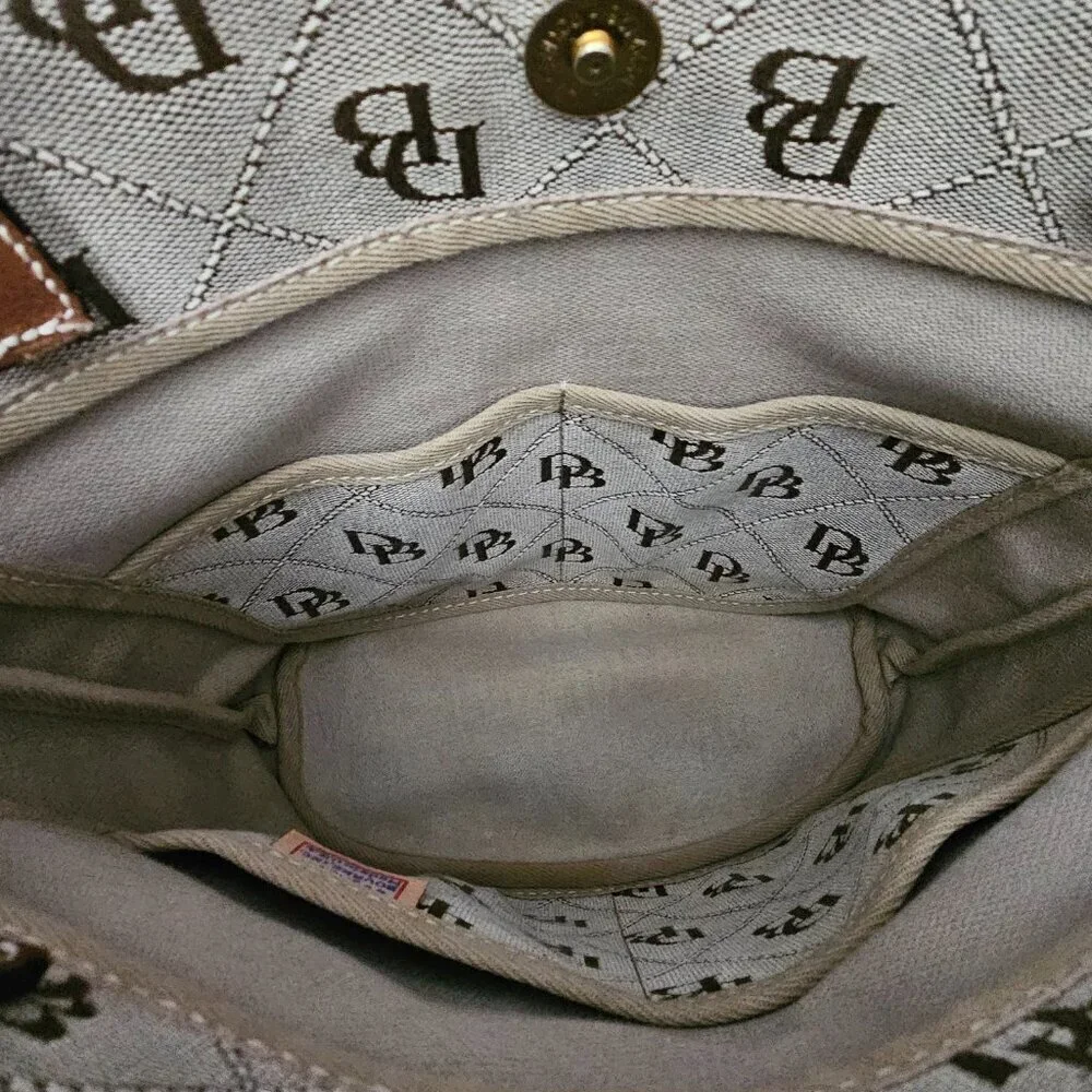 DOONEY & BOURKE Medium Tassel Brown Amber Leather Monogram Hobo Bucket Bag